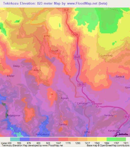 Tekirkozu,Turkey Elevation Map