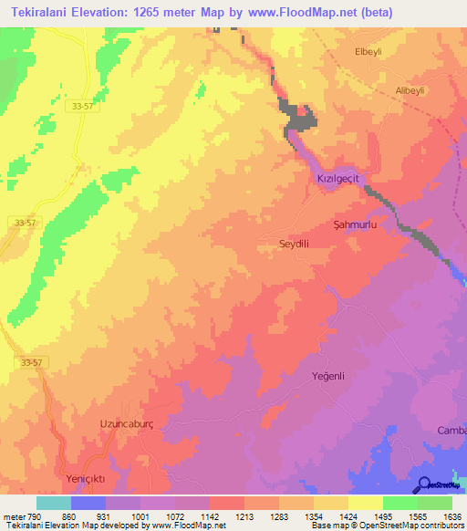 Tekiralani,Turkey Elevation Map