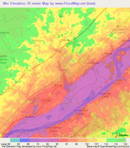 Mer,France Elevation Map