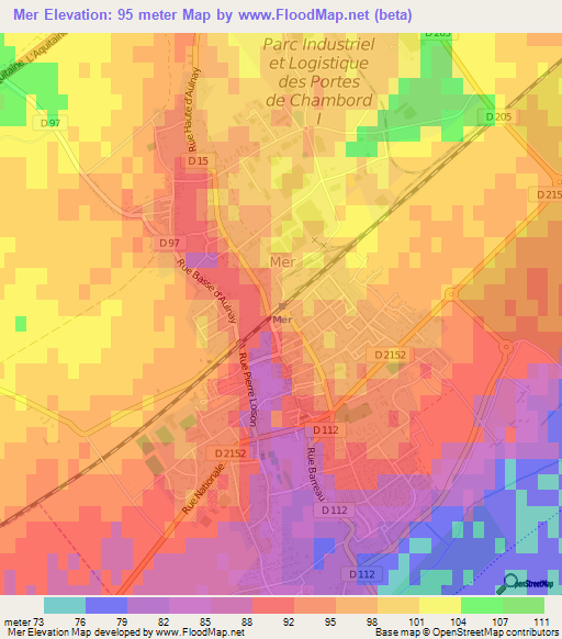 Mer,France Elevation Map