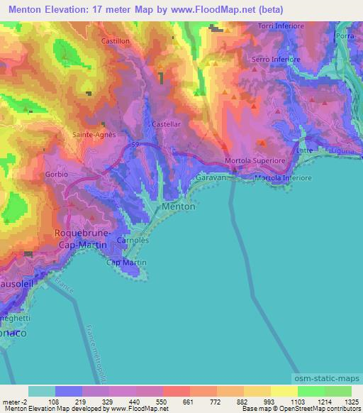 Menton,France Elevation Map