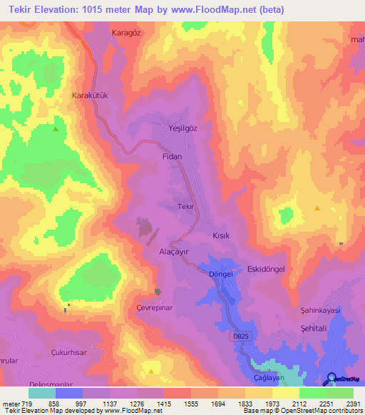 Tekir,Turkey Elevation Map