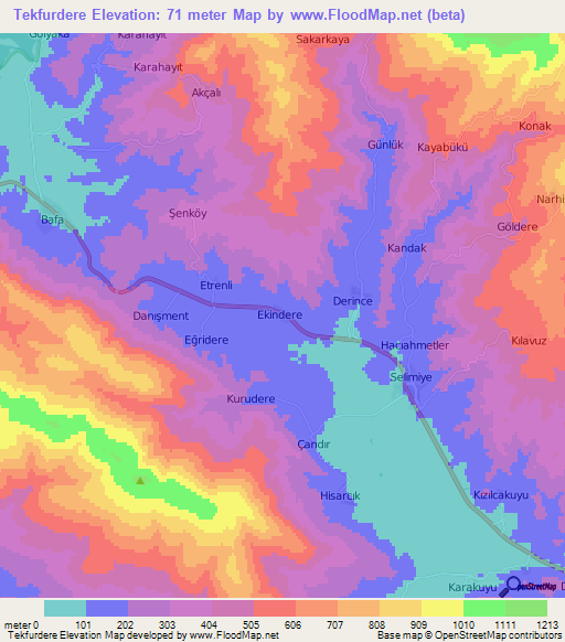 Tekfurdere,Turkey Elevation Map