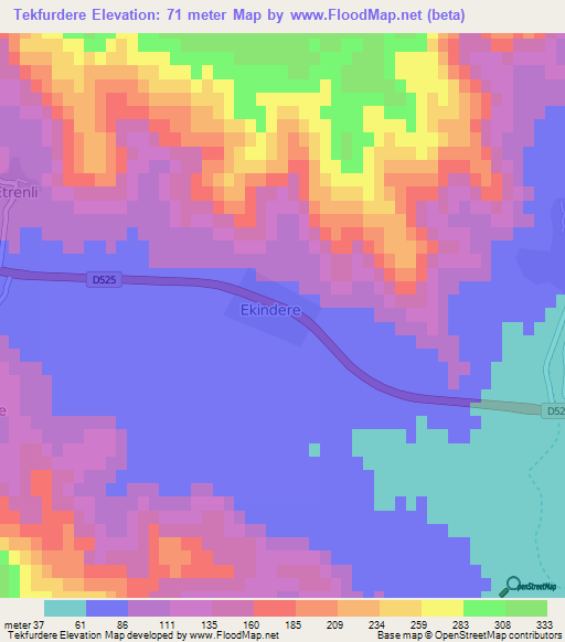 Tekfurdere,Turkey Elevation Map