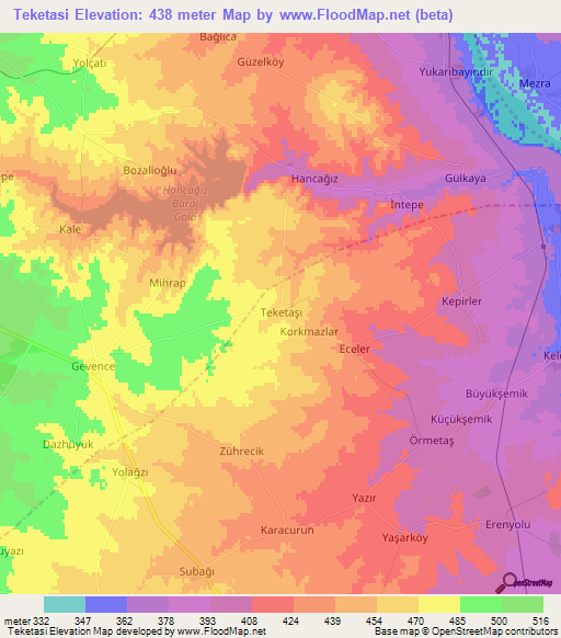 Teketasi,Turkey Elevation Map