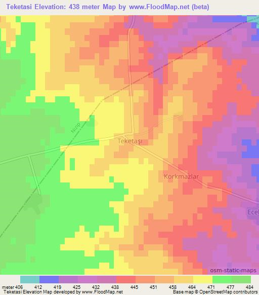 Teketasi,Turkey Elevation Map