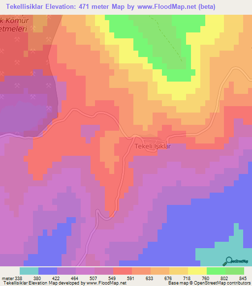 Tekellisiklar,Turkey Elevation Map