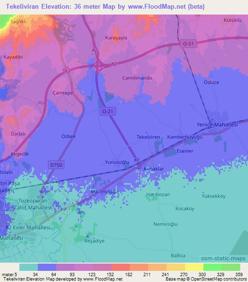 Tekeliviran,Turkey Elevation Map