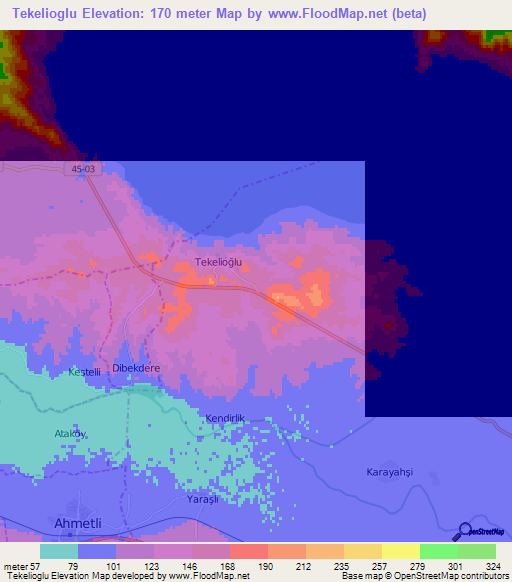 Tekelioglu,Turkey Elevation Map