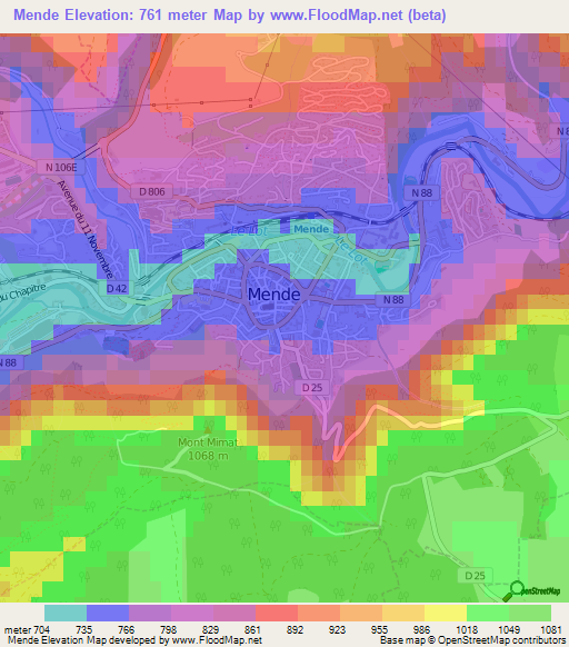 Mende,France Elevation Map