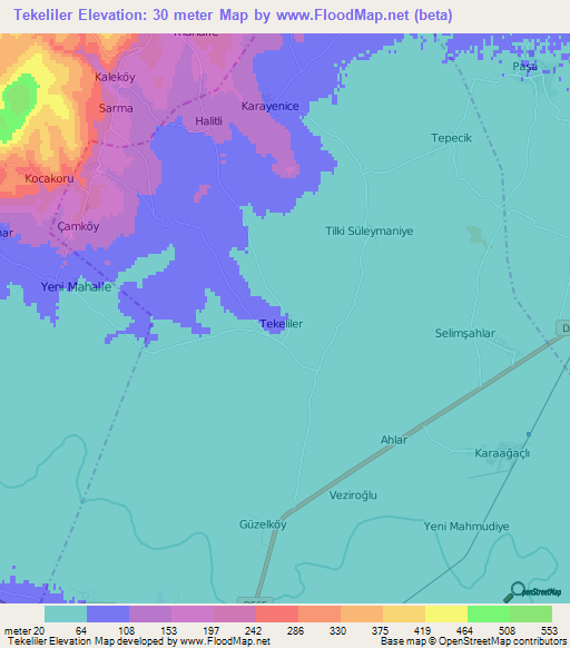 Tekeliler,Turkey Elevation Map