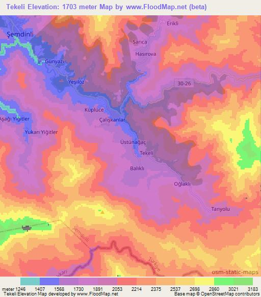 Tekeli,Turkey Elevation Map