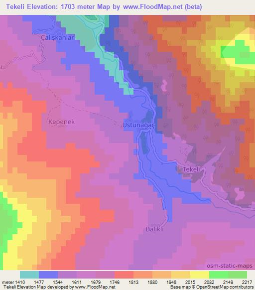 Tekeli,Turkey Elevation Map