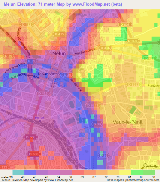 Melun,France Elevation Map