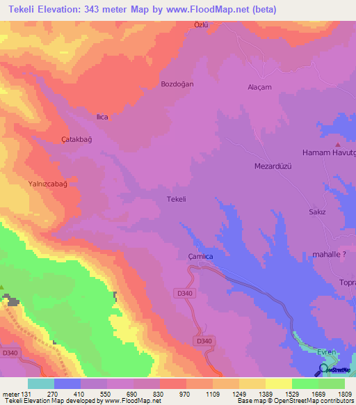 Tekeli,Turkey Elevation Map