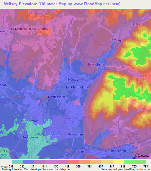 Melisey,France Elevation Map