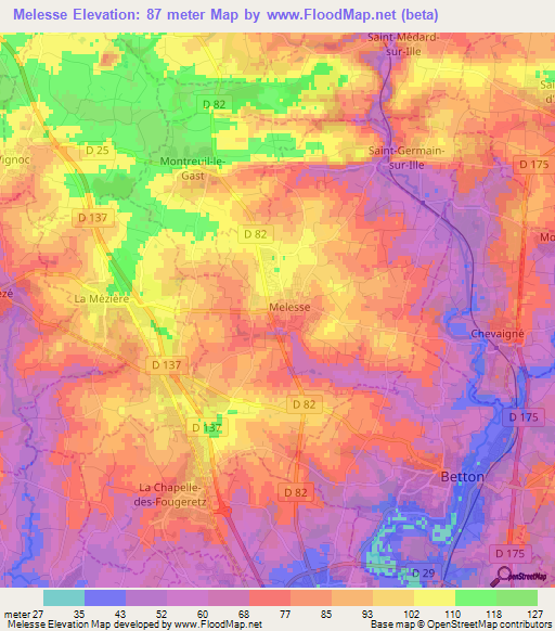 Melesse,France Elevation Map