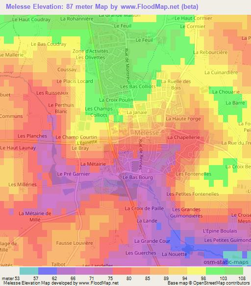 Melesse,France Elevation Map