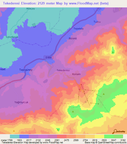 Tekederesi,Turkey Elevation Map