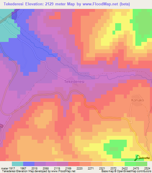 Tekederesi,Turkey Elevation Map