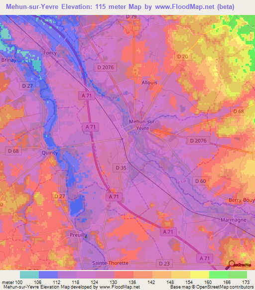 Mehun-sur-Yevre,France Elevation Map