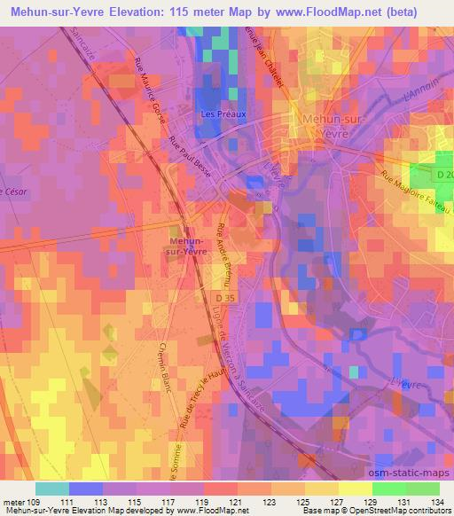 Mehun-sur-Yevre,France Elevation Map