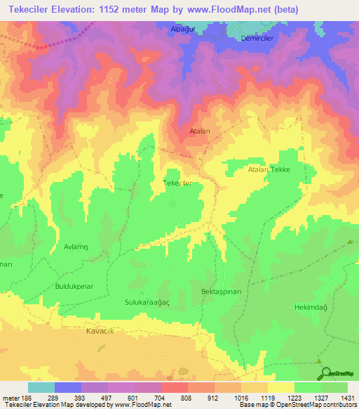 Tekeciler,Turkey Elevation Map