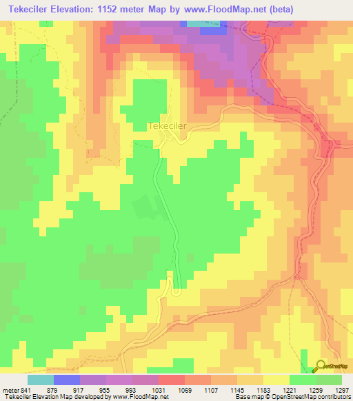 Tekeciler,Turkey Elevation Map