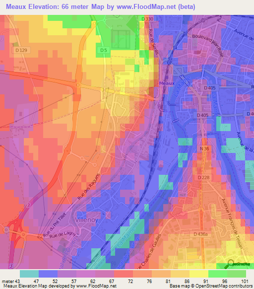 Meaux,France Elevation Map