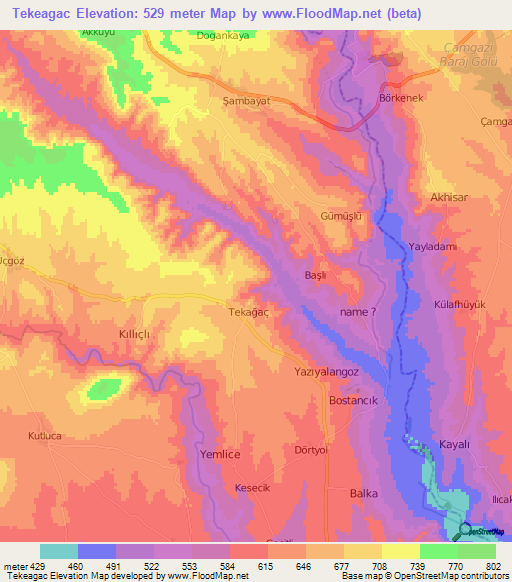 Tekeagac,Turkey Elevation Map