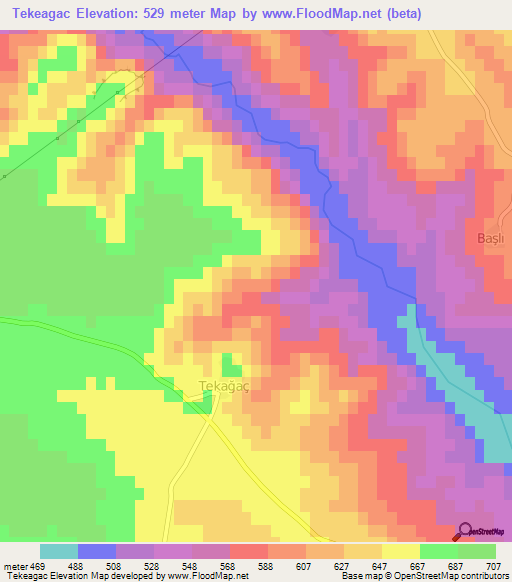 Tekeagac,Turkey Elevation Map