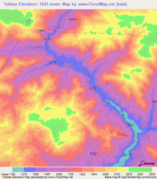 Tekbas,Turkey Elevation Map