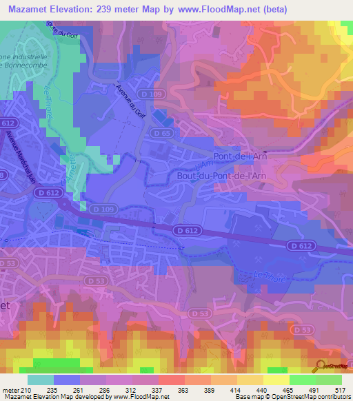 Mazamet,France Elevation Map