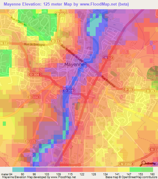 Mayenne,France Elevation Map