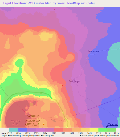 Tegut,Turkey Elevation Map