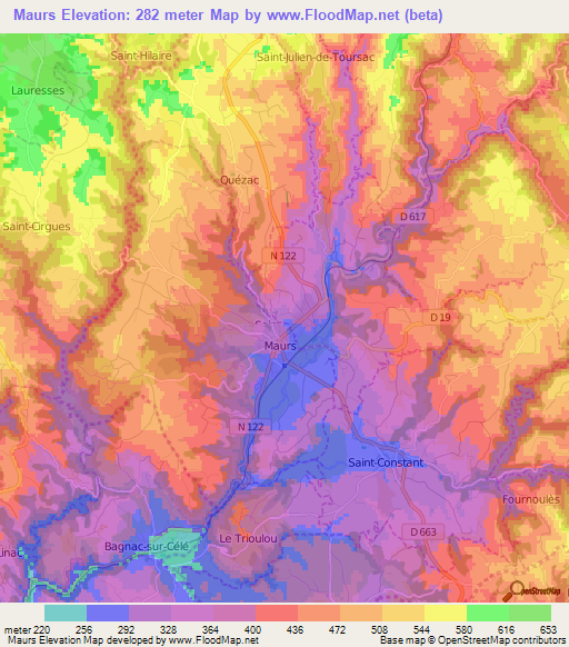 Maurs,France Elevation Map