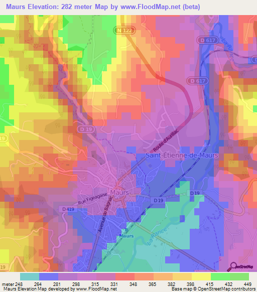 Maurs,France Elevation Map