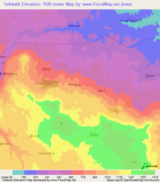 Tefekalti,Turkey Elevation Map