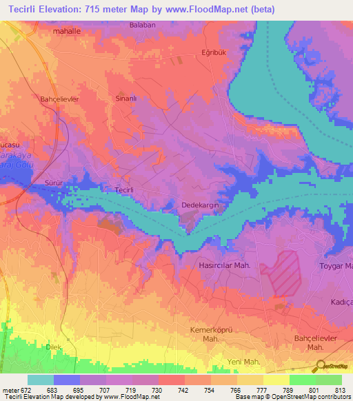 Tecirli,Turkey Elevation Map