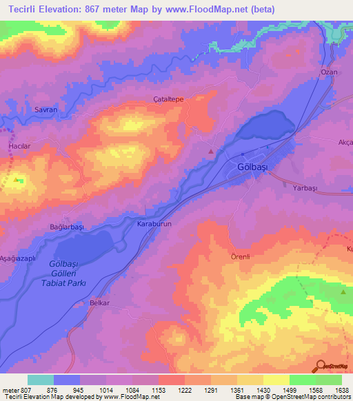 Tecirli,Turkey Elevation Map