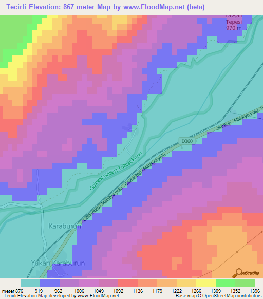 Tecirli,Turkey Elevation Map