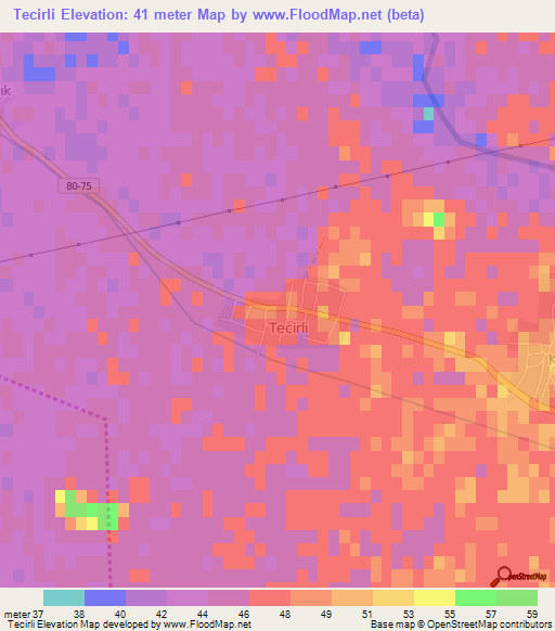 Tecirli,Turkey Elevation Map