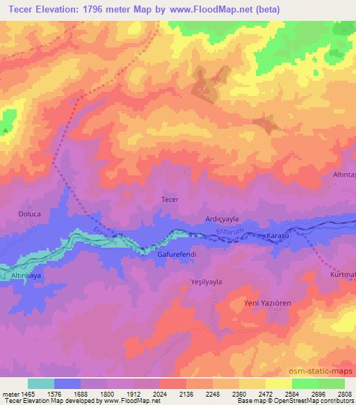 Tecer,Turkey Elevation Map