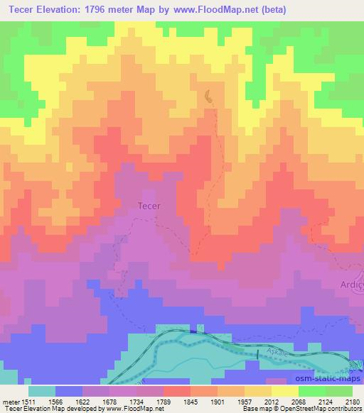 Tecer,Turkey Elevation Map