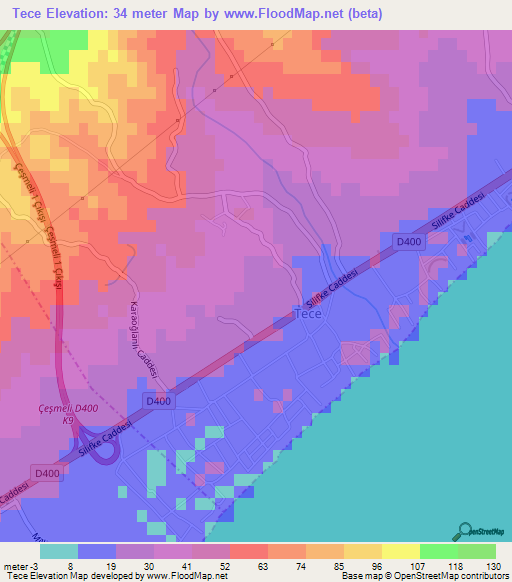 Tece,Turkey Elevation Map