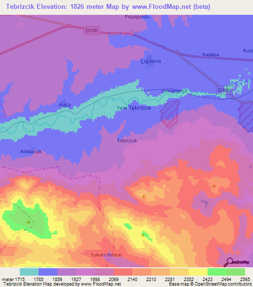 Tebrizcik,Turkey Elevation Map