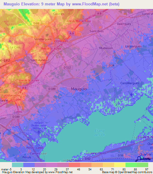 Mauguio,France Elevation Map
