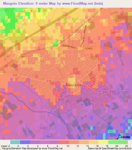 Mauguio,France Elevation Map