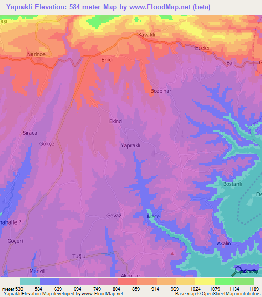 Yaprakli,Turkey Elevation Map