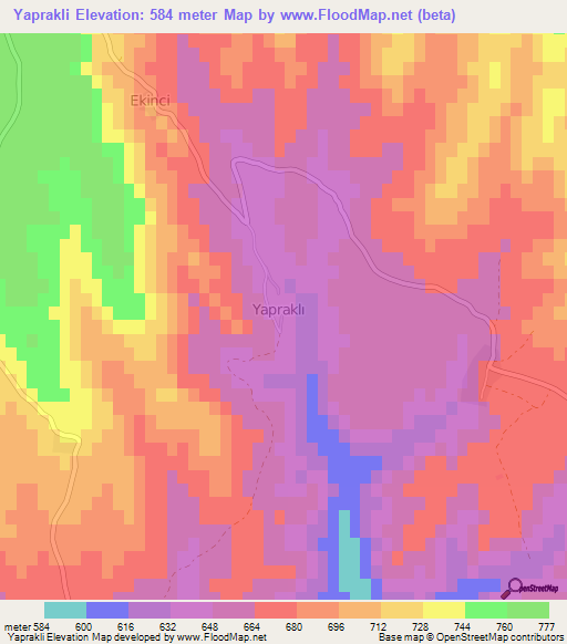 Yaprakli,Turkey Elevation Map